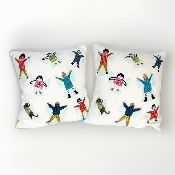 World Market Other - (2) WORLD MARKET Exclusive White Embroidered Snow Angels Accent Throw Pillows